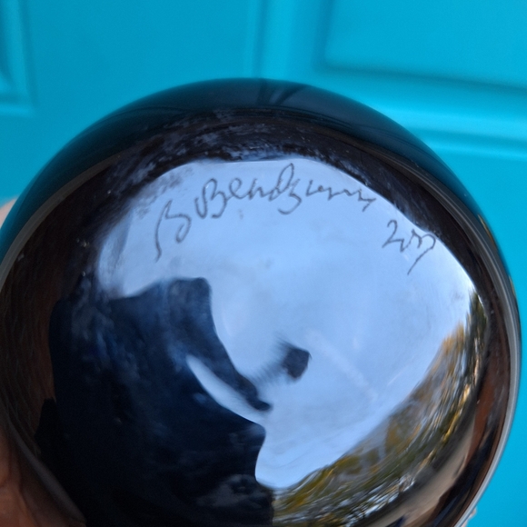 Hand Blown Glass Oil Lamp Orb or Bud Vase Artist Signed Mosaic Color Marble Ball - Picture 8 of 16